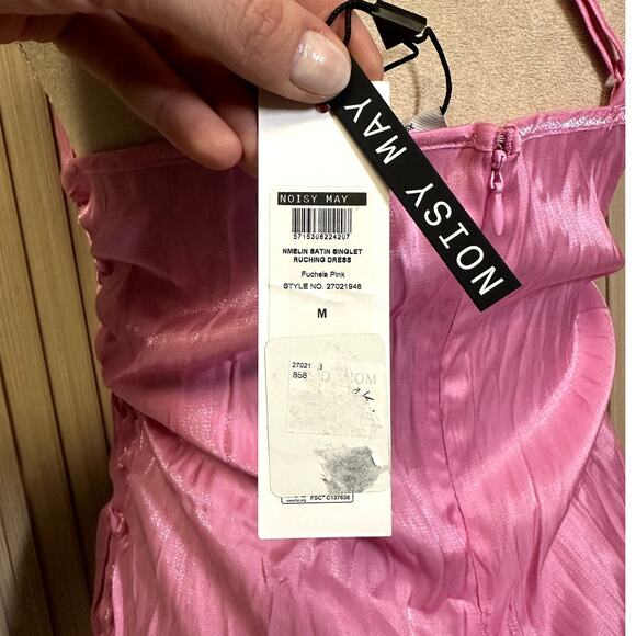 Noisy May Nmelin Satin Singlet Ruching Women's Dress in Fuchsia Pink Size M - Picture 8 of 10